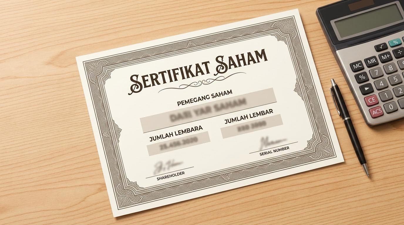 Ilustrasi sertifikat kepemilikan saham perusahaan